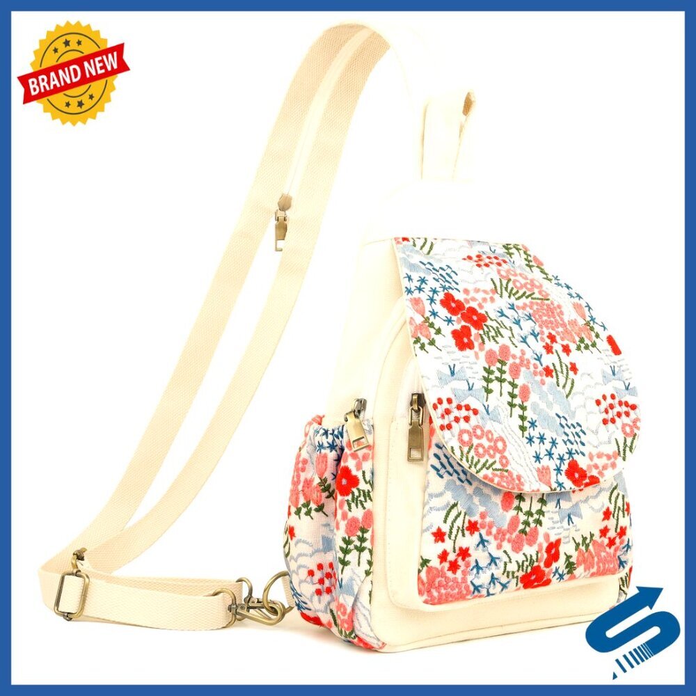 Canvas Sling Backpack Purse Embroidery Travel Crossbody Shoulder Bag Women